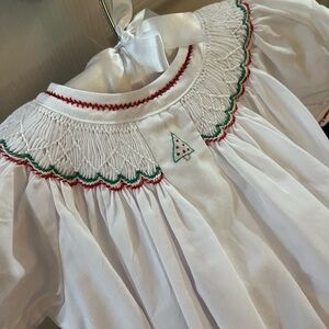 Christmas Petit Ami White Smocked Dress 3 months